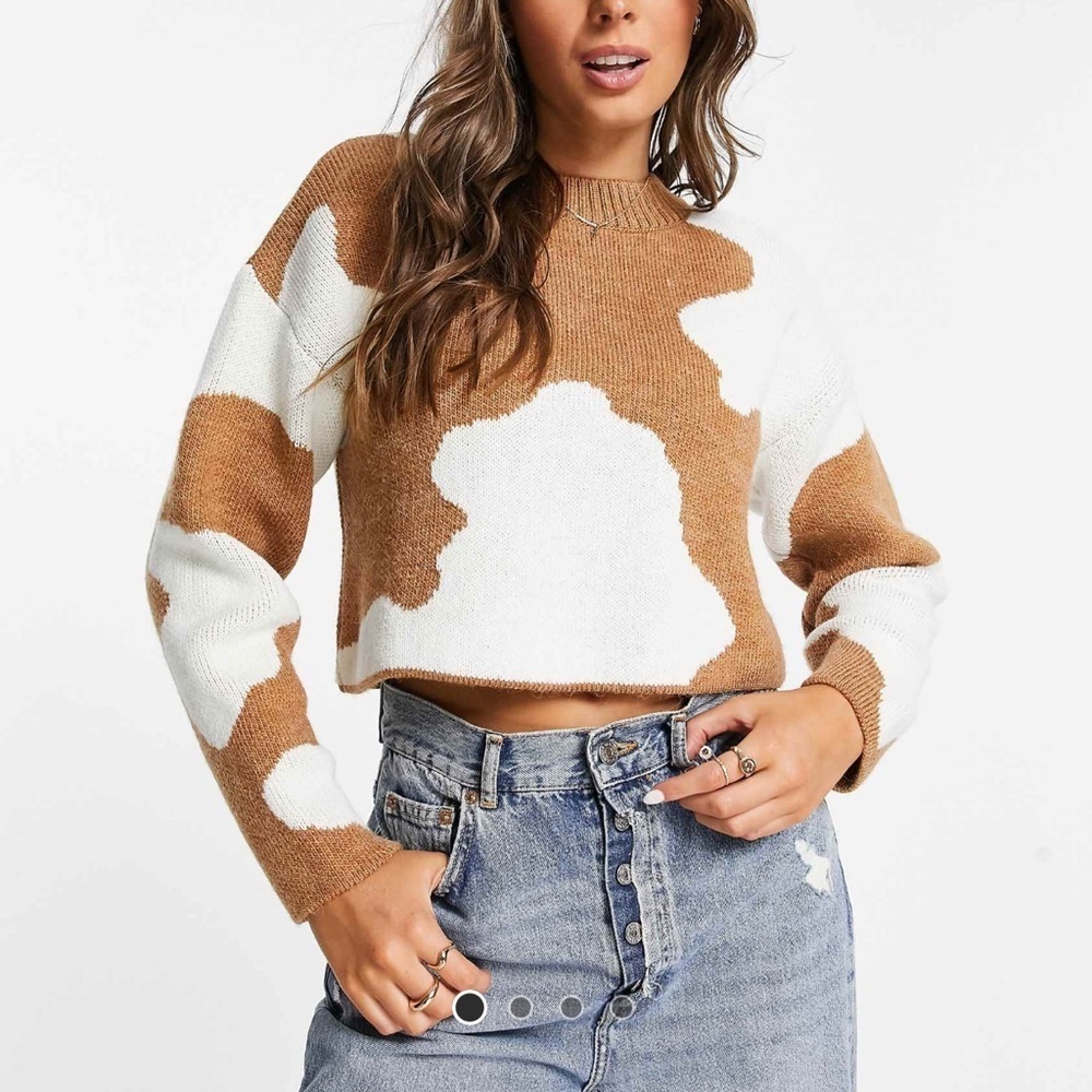 Women’s Cropped Long Sleeve Sweater Rodeo Western Boxy Soft Cozy Crew Neck Small